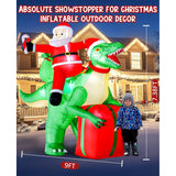 9Ft Christmas Inflatables Santa Riding Dinosaur With Built-In Led,Dinosaur Inflatable Christmas Blow Up Yard Decorations
