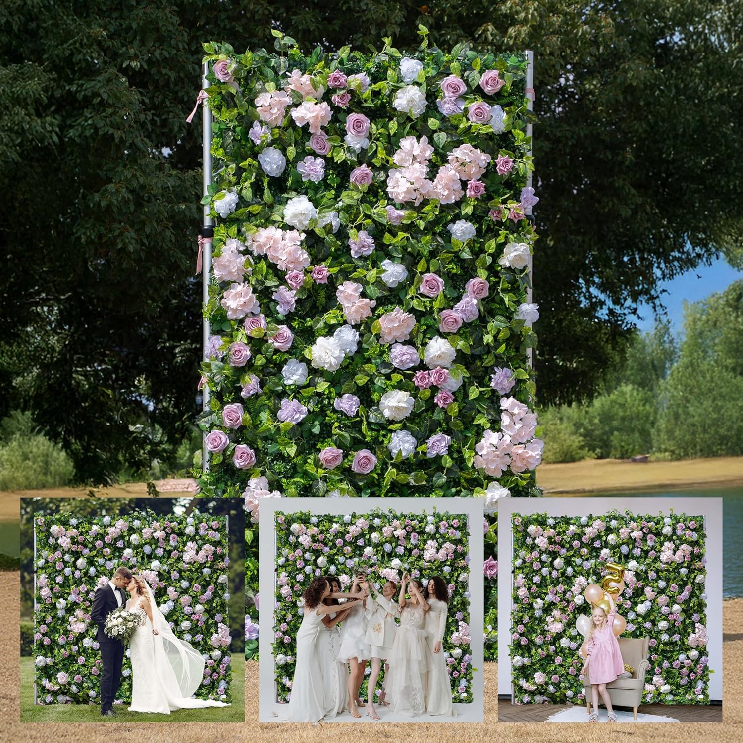 Artificial Luxury? Flower Wall Panel, Gorgeous 3D Silk Floral Backdrop For Wedding, Baby Shower, Party And Home Decor, Quick Assembly/Storage, Eco ? Pet Friendly, 2 Pcs, Each Panel 2 * 8 Ft.