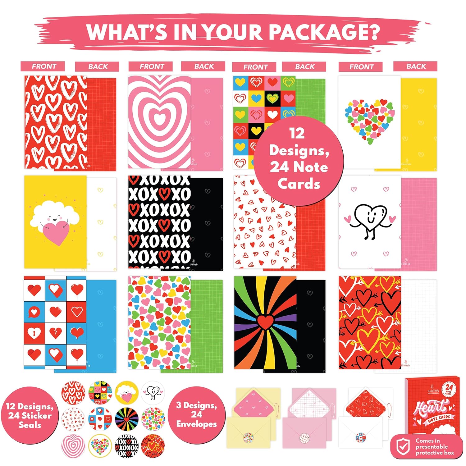 24 Pack 4X6In Blank Valentines Cards For Adults With Envelopes And Stickers, 12 Charming Heart Designs For Kids, Loved Ones, Family, Friends - Gifting Mailing