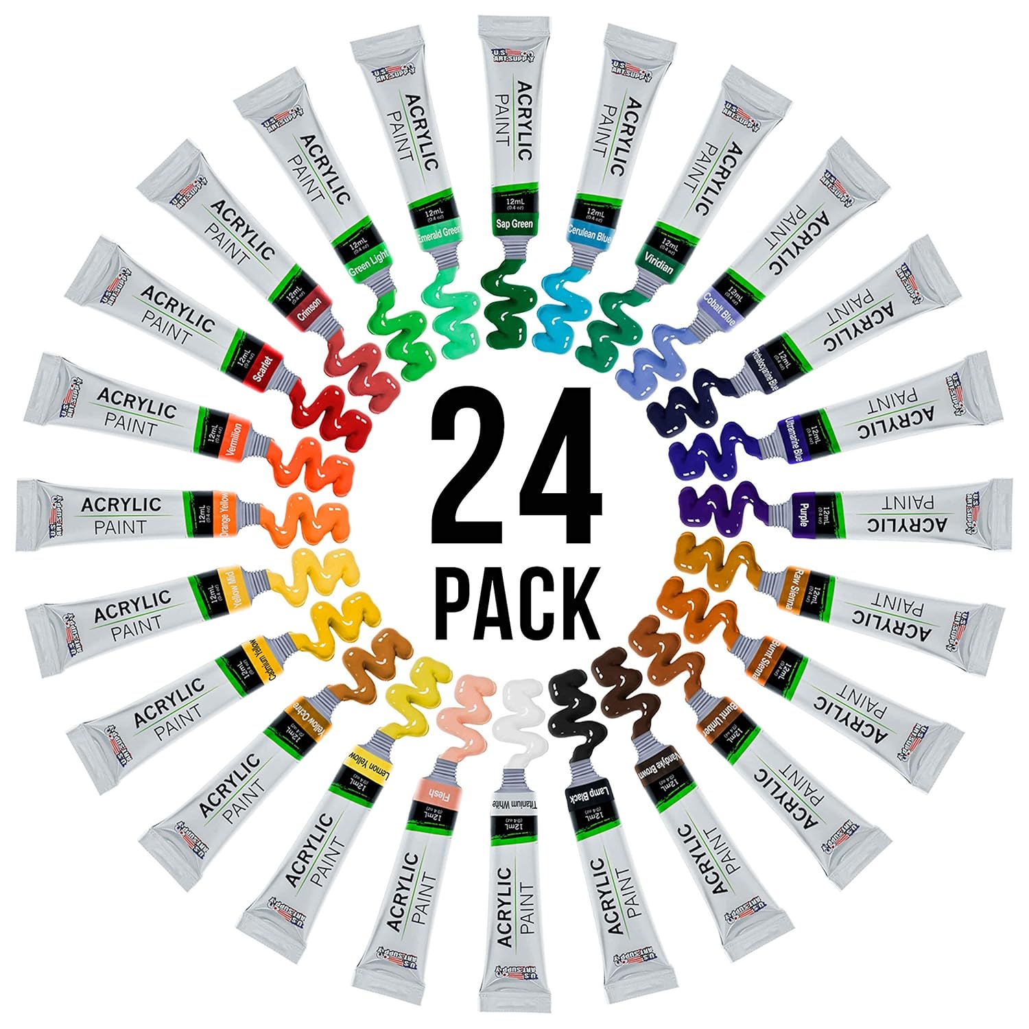 24 Color Professional Acrylic Paint Set In 12Ml Tubes - Art Painting Supplies For Adults, Artists, Students, Beginners - Canvas Portrait Paintings