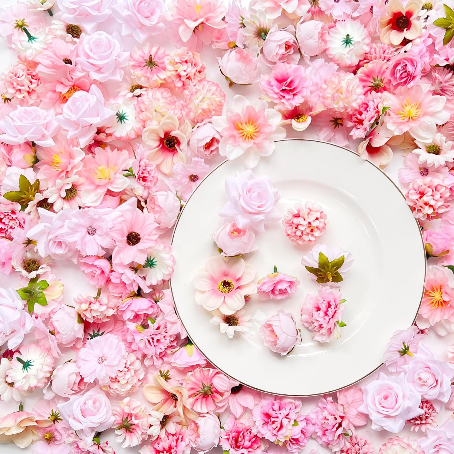 Artificial Pink Flowers Bulk Silk Roses Fake Flowers Heads For Crafts - Diy Home Spring Garden Floral Party Wildflower Garland Hanging Decoration Mini Small Rose Faux Fabric Flowers Heads 3-6Cm (Pink)