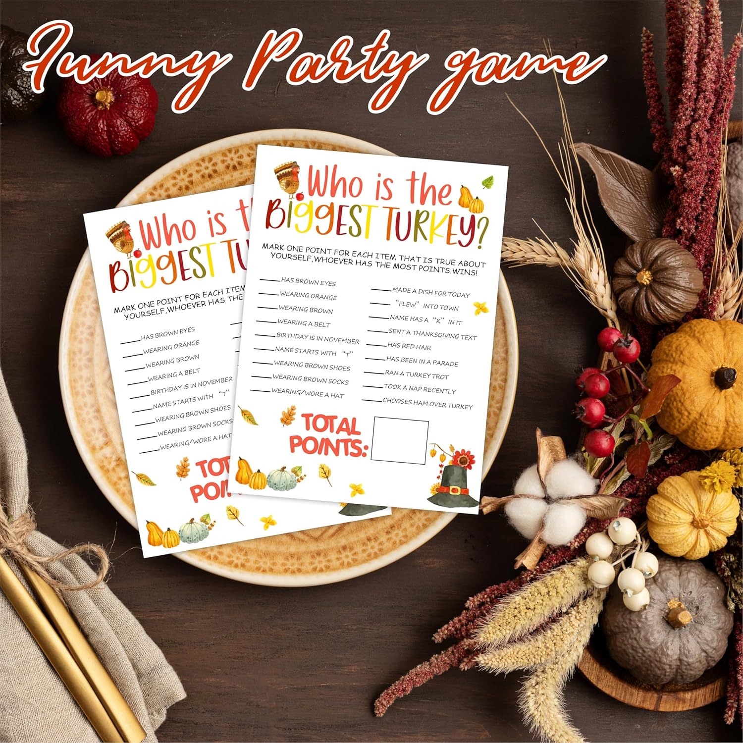 Thanksgiving Party Icebreaker Card - Who Is The Biggest Turkey -A Set Of 20 Game Cards, Thanksgiving Dinner Game For Adults, Friendsgiving, Harvest, Holiday, Party Supplies - A03