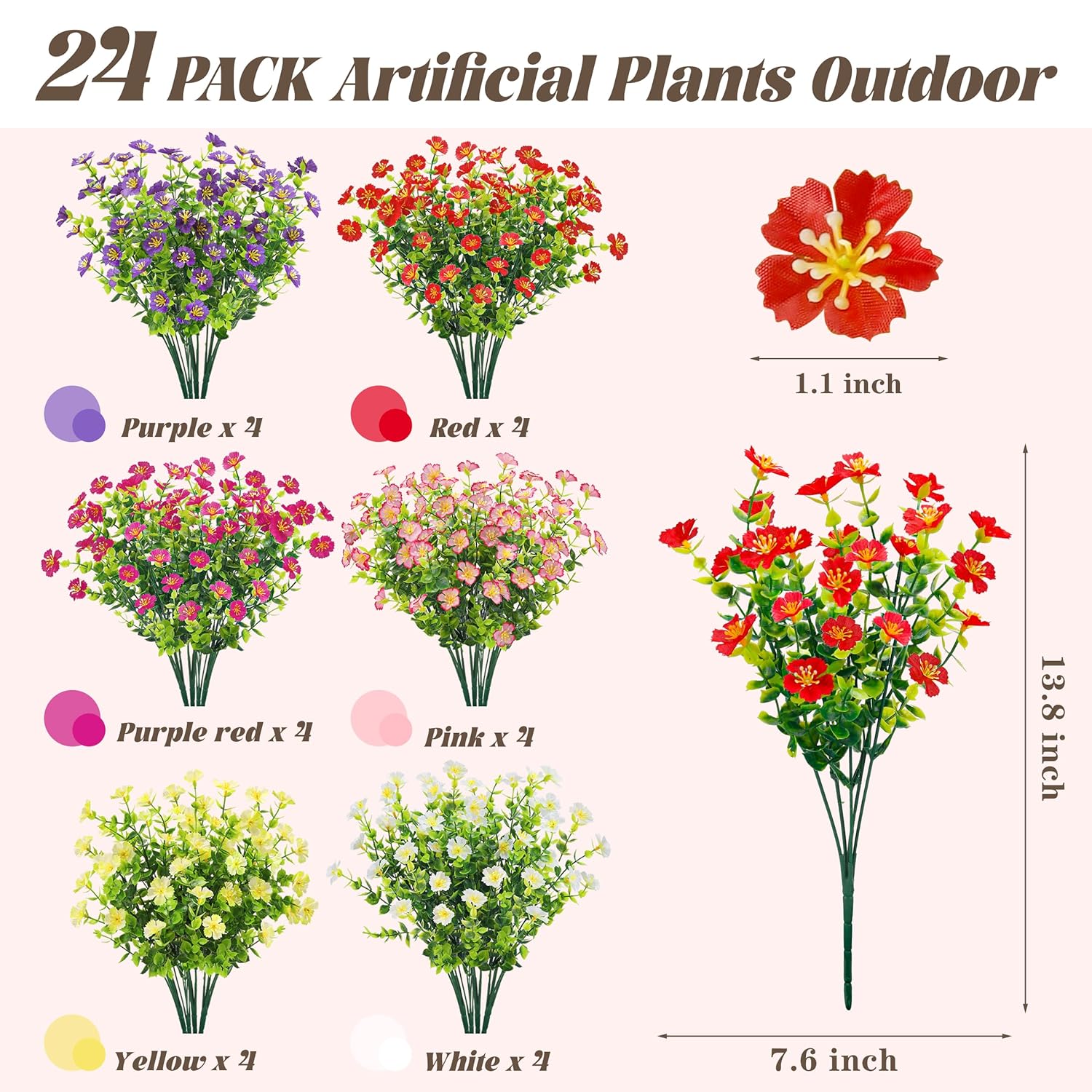 24 Bundles Fake Flowers Artificial Flowers Bulk Daisy For Outdoor Spring Garden Porch Farmhouse Decor