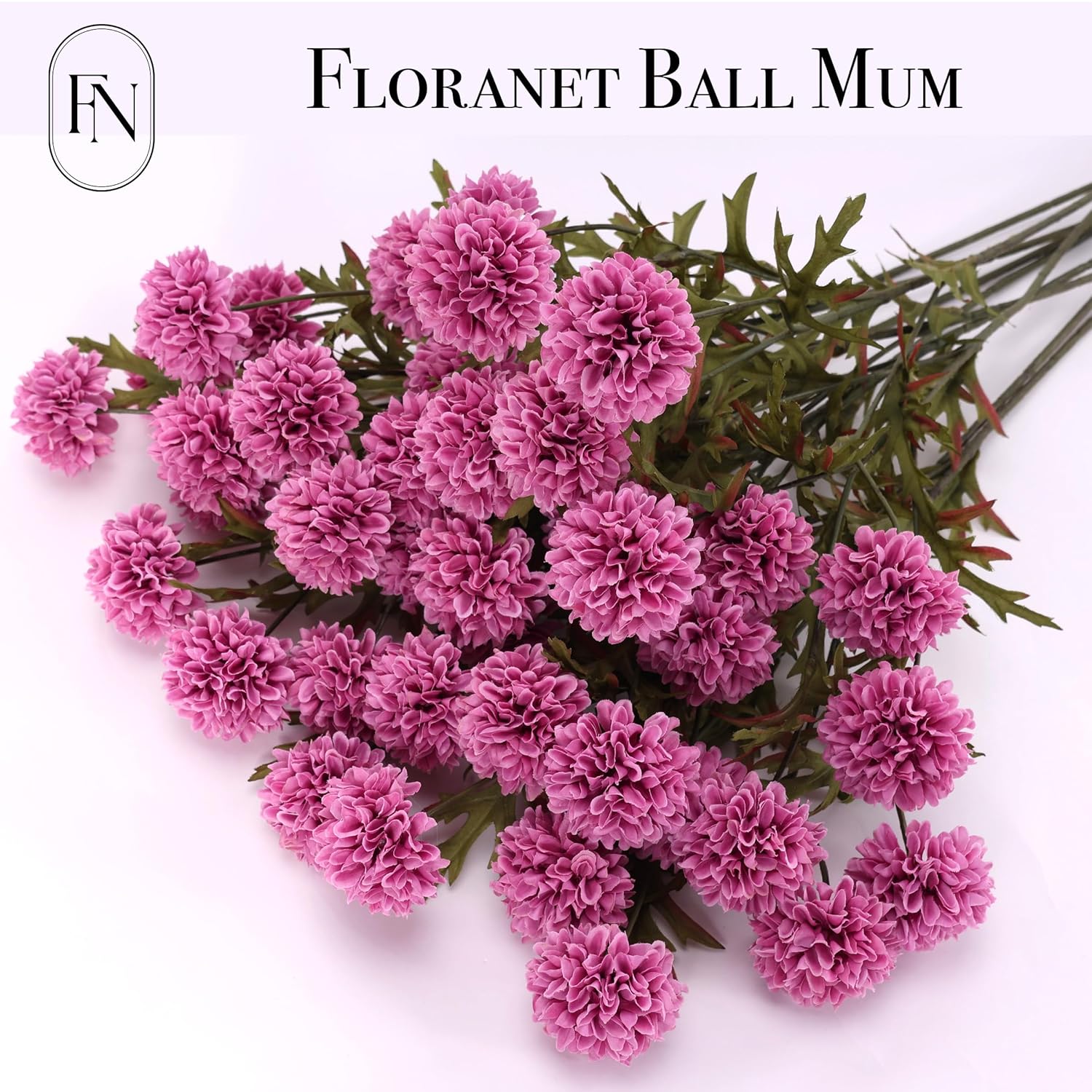 10 Pcs 27" Artificial Faux 4 Heads Kiku Ball Mum,Pom Pom Balls Stem Diy Home Office Shop Wedding Flower Bouquets Aesthetic Room Decoration, Floral Arrangements Centerpiece Decor (Magenta)