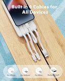 10000mAh Portable Power Bank 3A Fast Charging with 4 Built In Cables LED Display 6 Outputs