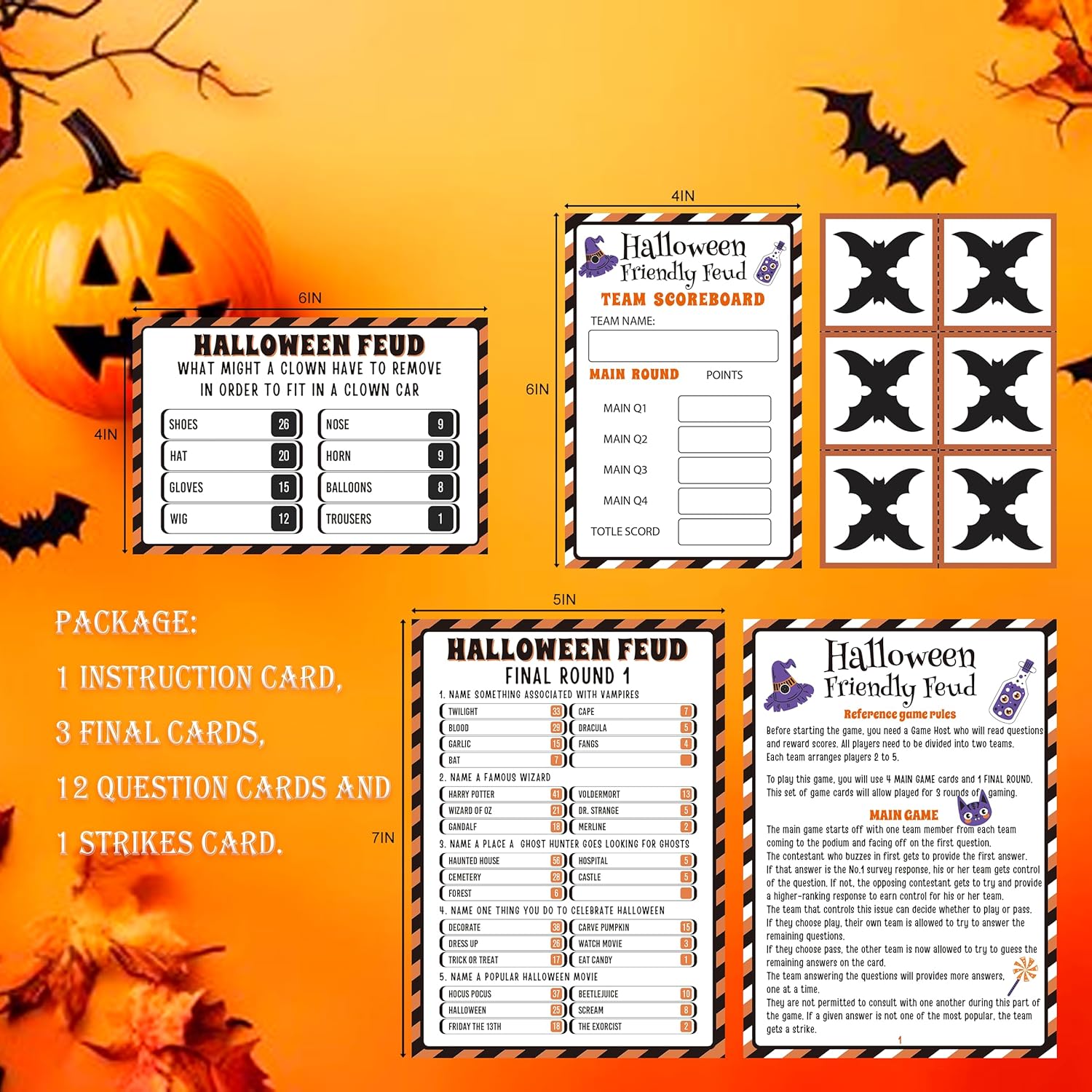 Halloween Friendly Feud Card Game, Halloween Party Game For Family Activity, Halloween Games For Adults And Teens, Feud Quiz, Halloween Quiz(Wsfeud02)