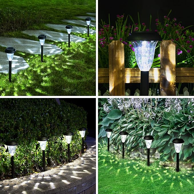 12 Pack Solar Pathway Lights Waterproof Cool White Landscape Garden Walkway Lights