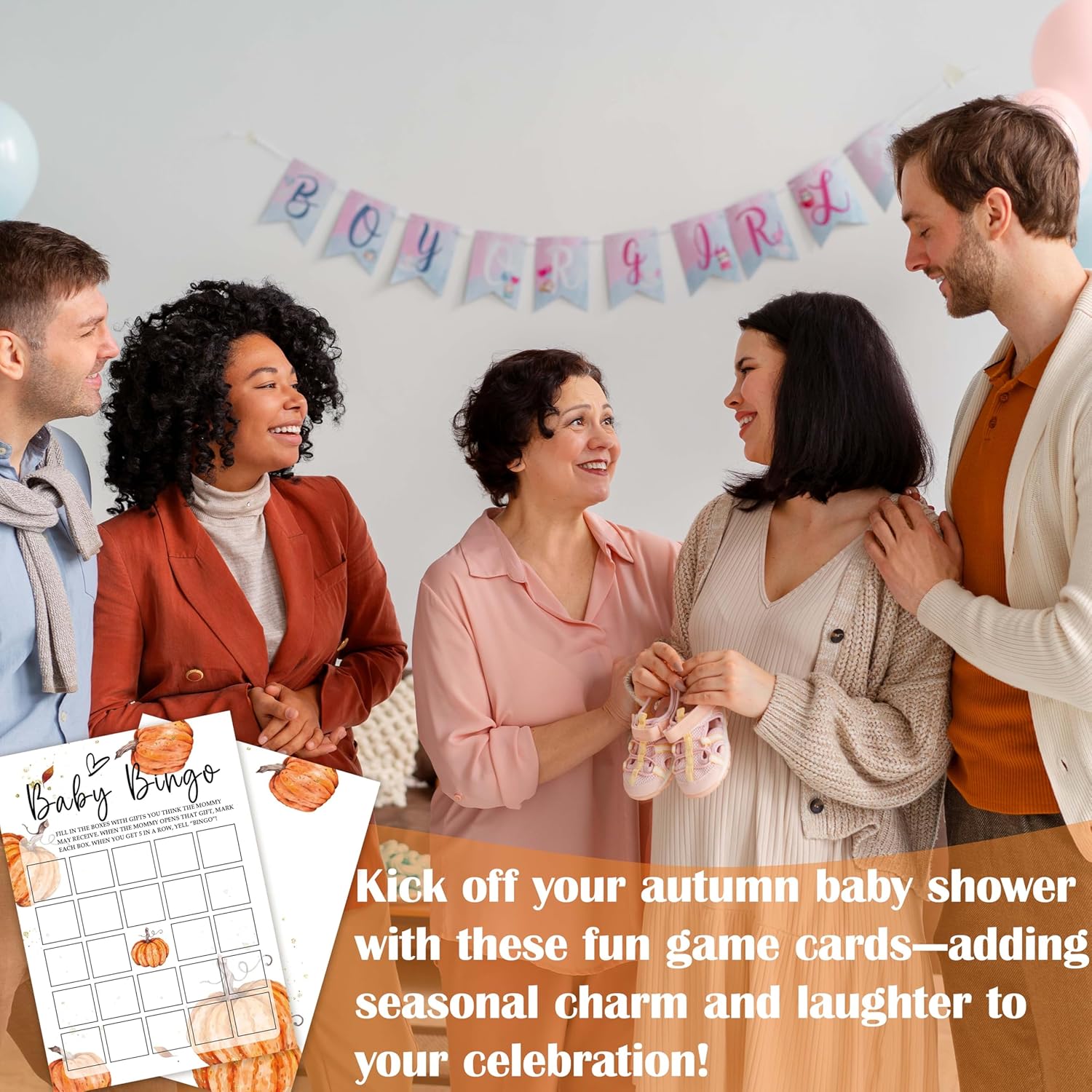 Fall Baby Shower Games, 25 Pcs Baby Bingo Cards For Guests, Little Pumpkin Gender Reveal Decorations For Party Favors - A02