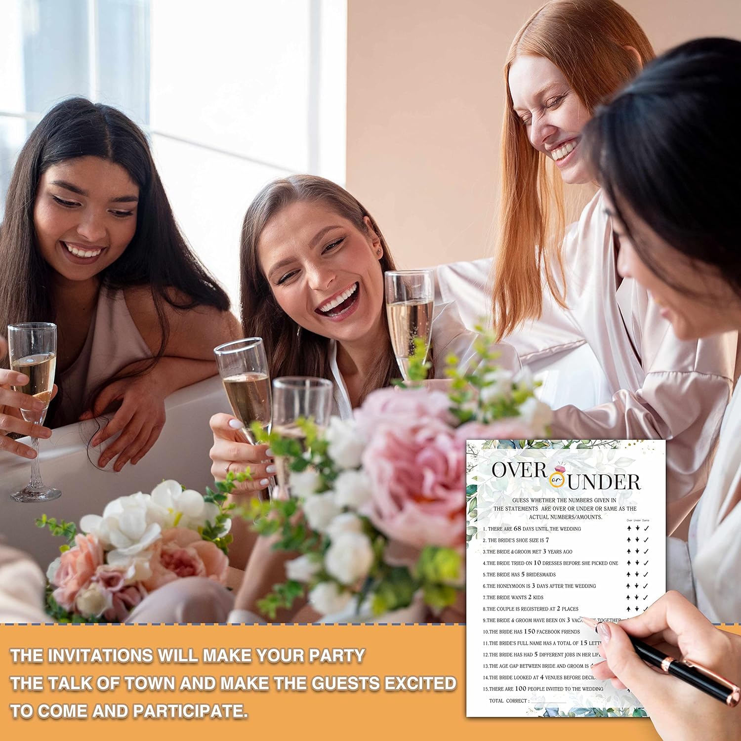 Eucalyptus Bridal Shower Game, Tropical Jungle Wedding Party Game, Greenery Theme Over Or Under Game, Bachelorette Party Activities & Decorations -30 Game Cards(05)