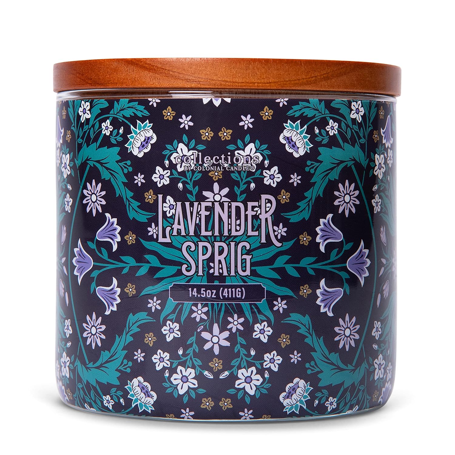 Colonial Candle Lavender Sprig Scented Jar Candle, Deco Collection, 3 Wick, 14.5 oz - Up to 60 Hours Burn, Multicolor