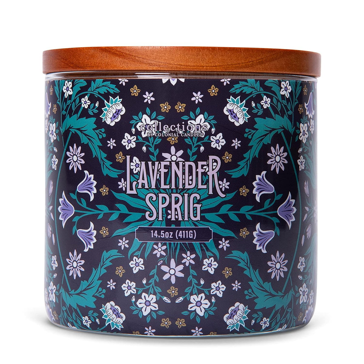 Colonial Candle Lavender Sprig Scented Jar Candle, Deco Collection, 3 Wick, 14.5 oz - Up to 60 Hours Burn, Multicolor