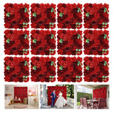 Red Flower Wall Backdrop 12 Piece Of 16.5X16.5 Inch Artificial Floral Wall Panel Silk Rose Wall Decor Ideal For Wedding Celebrations, Festive Party Backdrops, And Home Decor