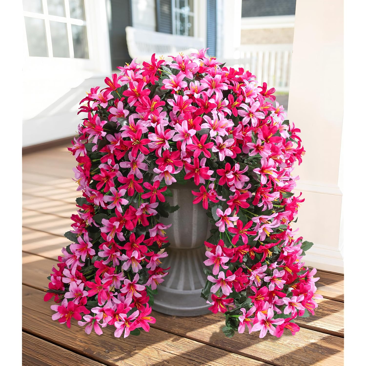 Artificial Fake Hanging Flowers Plants For Outdoors Decoration, Uv Resistant 2Pcs Faux Lily Flower Vines For Home Patio Porch Balcony Garden Yard, Pink & Rose