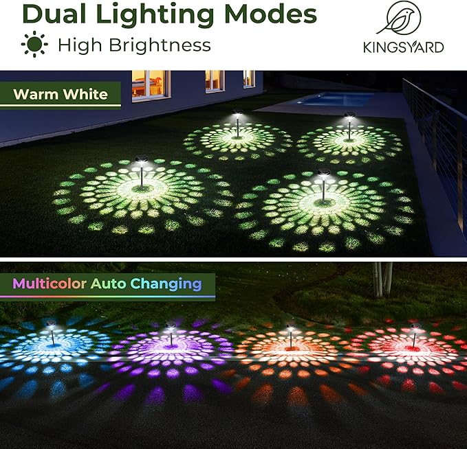 8 Pack Solar Pathway Lights IP67 Waterproof Color Changing & Warm White Garden Walkway Lights