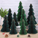 9 Pcs Honeycomb Paper Christmas Trees, 3D Christmas Honeycomb Table Centerpiece, 16, 12 & 10 Inch Winter Ornaments, Glitter Edge Xmas Tree for Home Holiday Xmas Party Decorations, Green