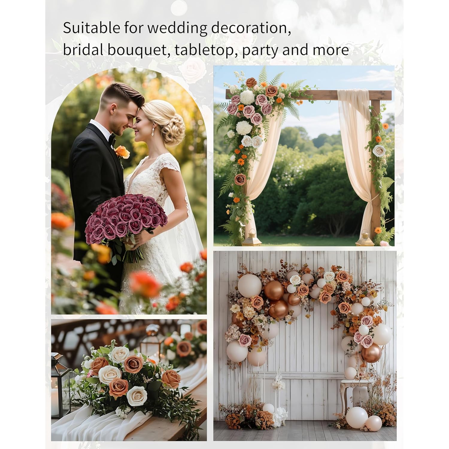 50Pcs Artificial Flowers Silk Roses Realistic Fake Flowers For Wedding Decorations,Table Centerpieces,Bridal Bouquets, Diy Floral Arrangements, Party & Home Decor(Burgundy)