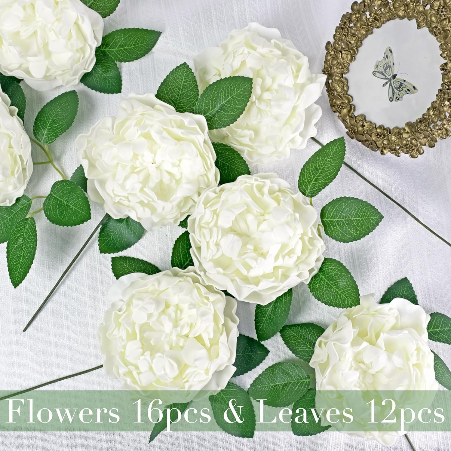 16Pcs 4" Peonies Artificial Flowers Bulk, Ivory Fake Peony Foam Flowers, White Silk Peonies Faux Bouquet For Floral Arrangement Wedding Bridal Flower Cake Decorative Flower Table Centerpieces