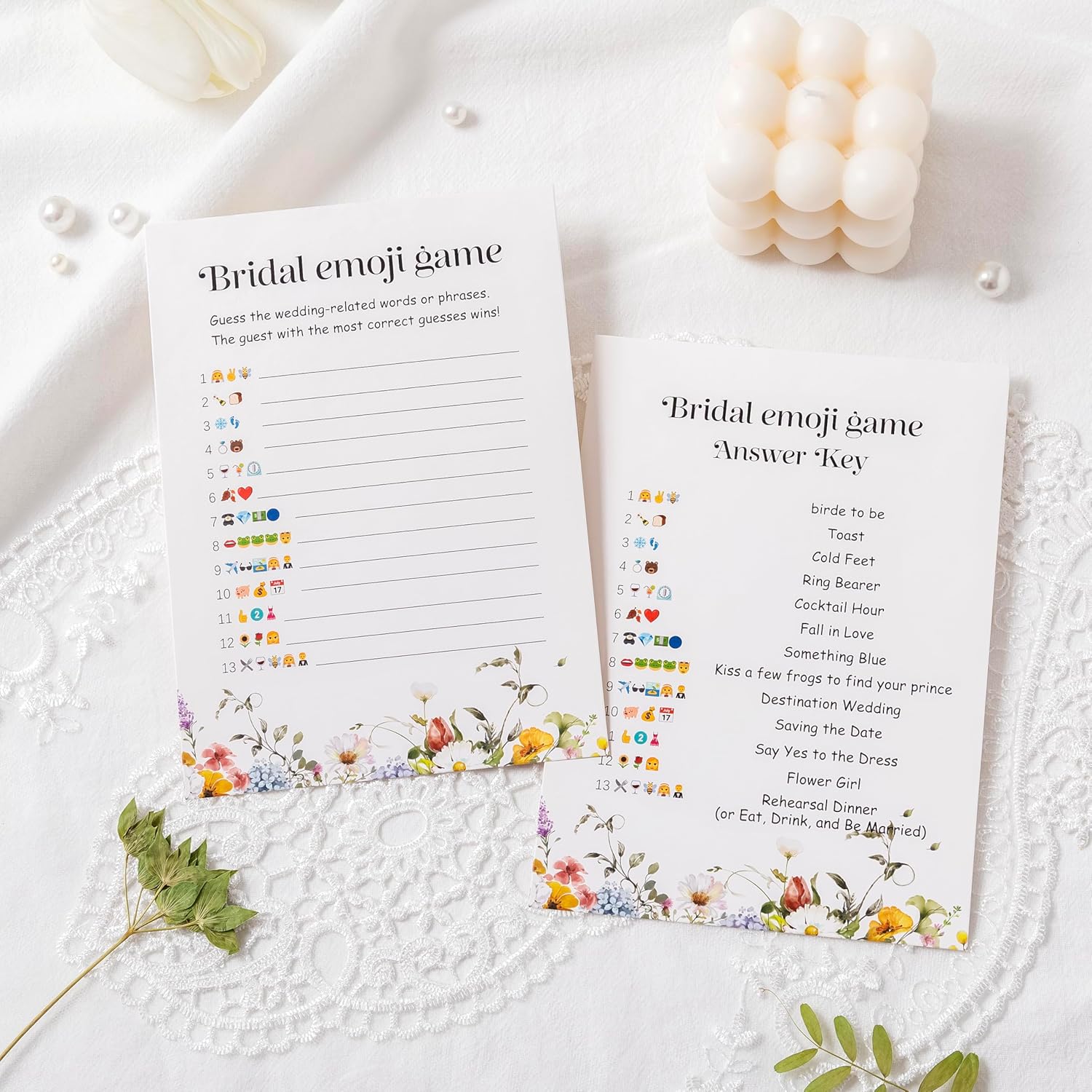4 Fun Bridal Shower Games For 60 Guests - Wedding Games Includes Bingo, Emoji Guessing, Bride Trivia(Would She Rather), He Said She Said Bridal Game, Love Is In Bloom Wildflower Design