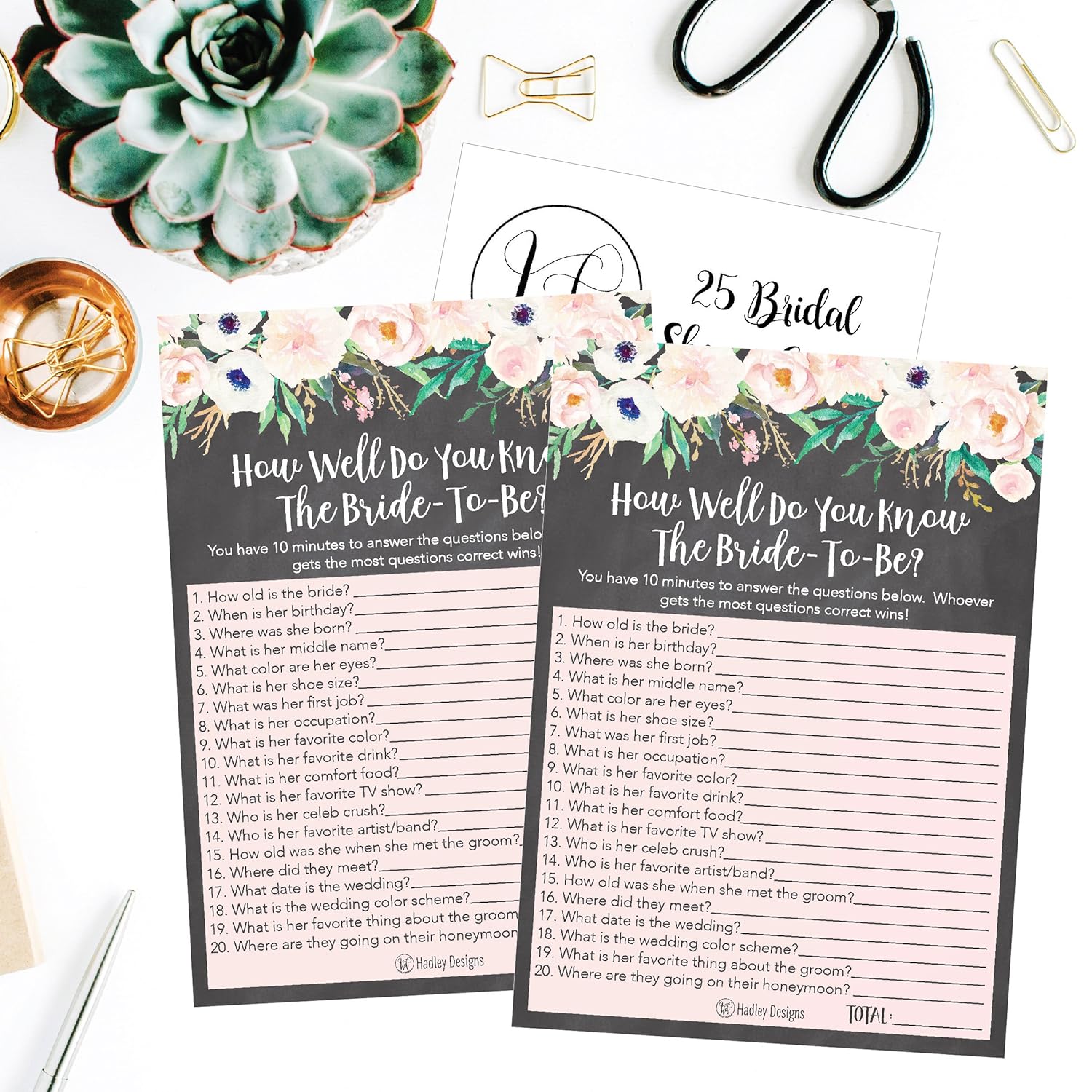 25 Floral How Well Do You Know The Bride Bridal Wedding Shower Or Bachelorette Party Game, Flowers Who Knows The Best, Does The Groom Couples Guessing Question Set Of Cards Pack, Printed Engagement