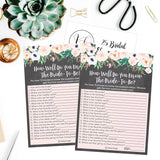 25 Floral How Well Do You Know The Bride Bridal Wedding Shower Or Bachelorette Party Game, Flowers Who Knows The Best, Does The Groom Couples Guessing Question Set Of Cards Pack, Printed Engagement