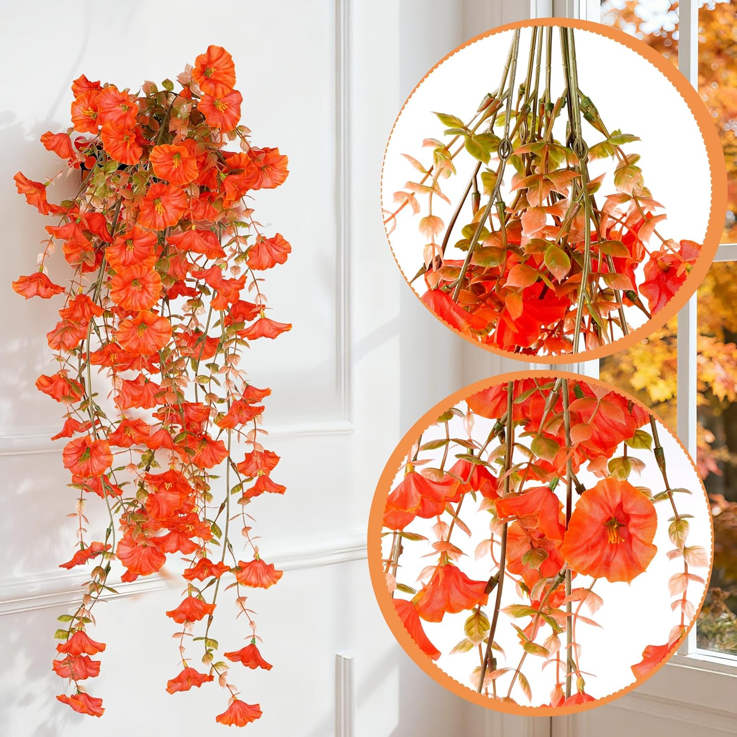 4Pcs Artificial Fall Flowers Fake Hanging Mums Plants For Autumn Outdoor Indoor Home Gardens Door Window Porch Decor