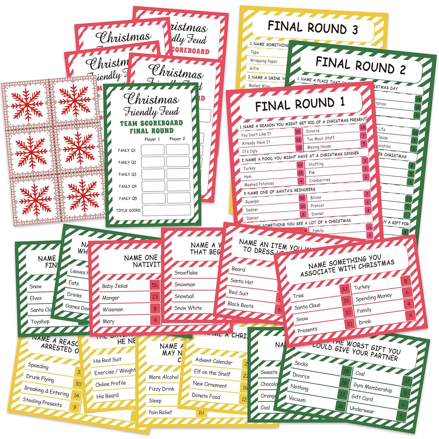 Christmas Friendly Feud Card Game, Christmas Party Game For Family Activity, Christmas Games For Adults, Feud Quiz, Christmas Quiz(Sdfeud01)