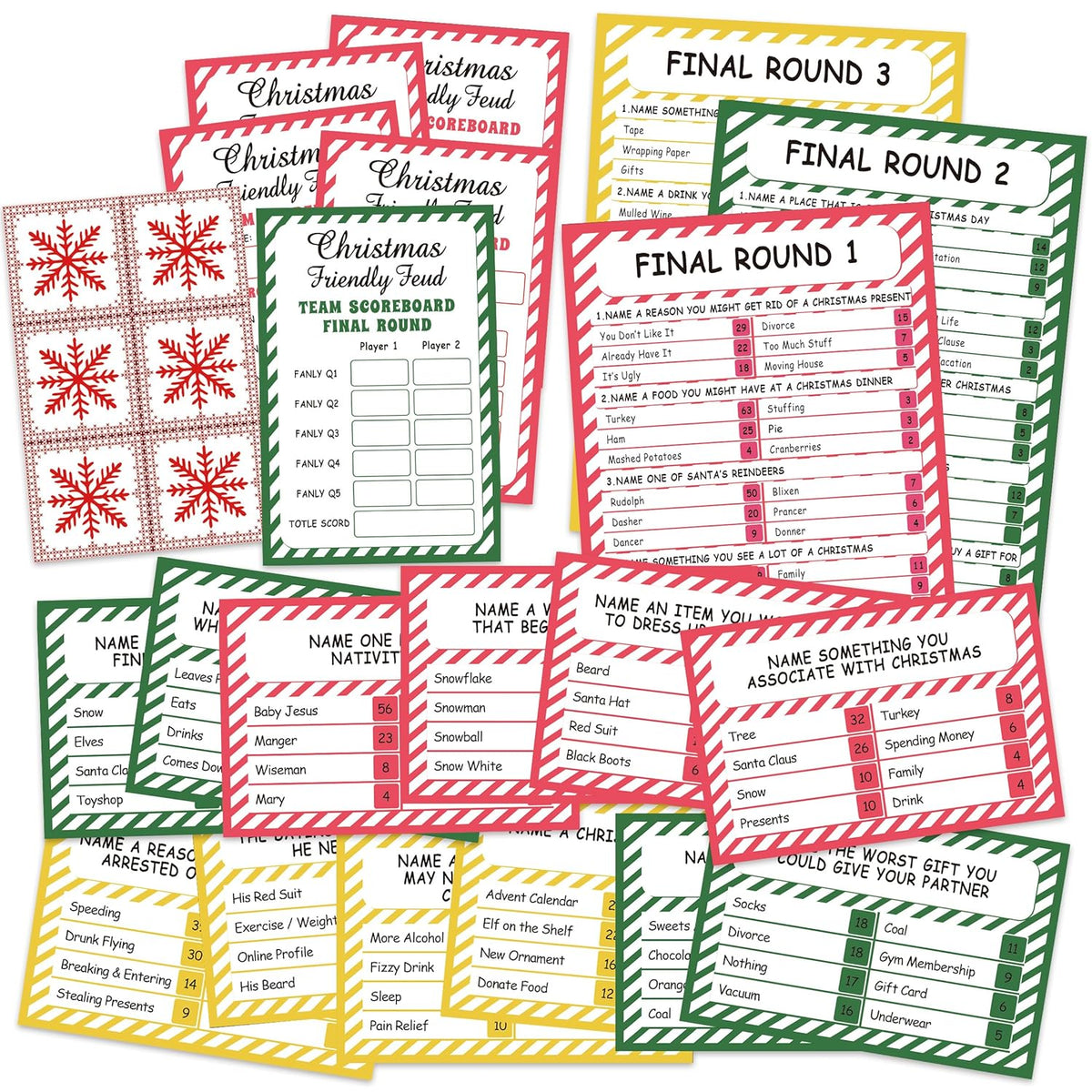 Christmas Friendly Feud Card Game, Christmas Party Game For Family Activity, Christmas Games For Adults, Feud Quiz, Christmas Quiz(Sdfeud01)