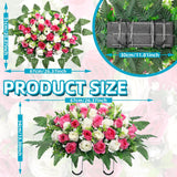 Artificial Cemetery Flowers Saddle - Grave Decoration Headstone Flower Rose For Outdoor Grave Decorations (Pink White)