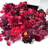 Artificial Burgundy Red Christmas Flowers Bulk Silk Roses Fake Flowers Heads For Crafts Diy Home Party Valentines Decorations Big Small Faux Fabric Flowers Heads 3-12Cm Christmas Decor (Burgundy Red)