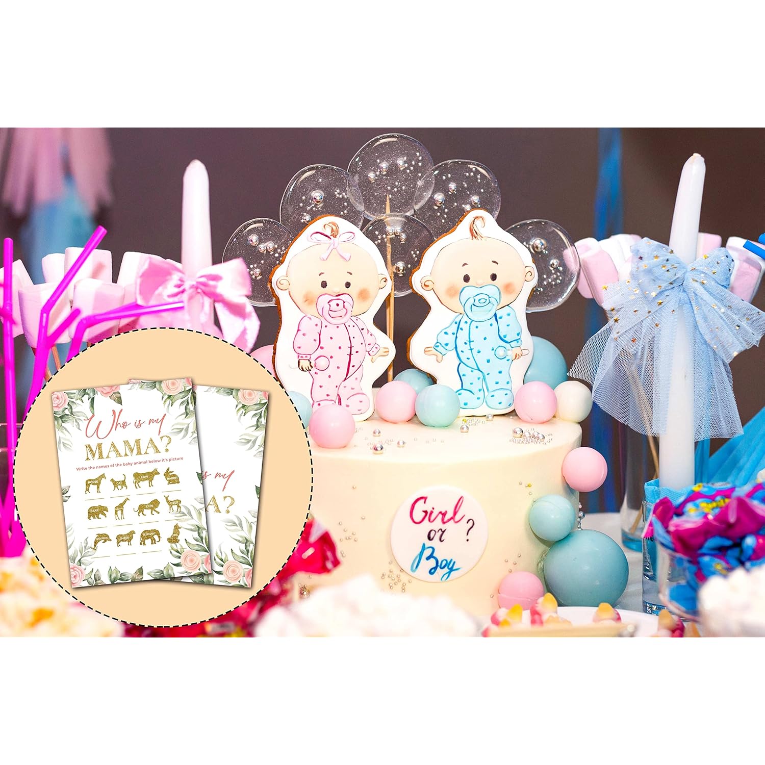 Baby Shower Games For Boys Or Girls - Who Is My Mama Baby Shower Game - Floral Greenery Gender Reveal Party/Baby Bump Party Supplies Activities - Pack Of 30 Game Cards(A03)