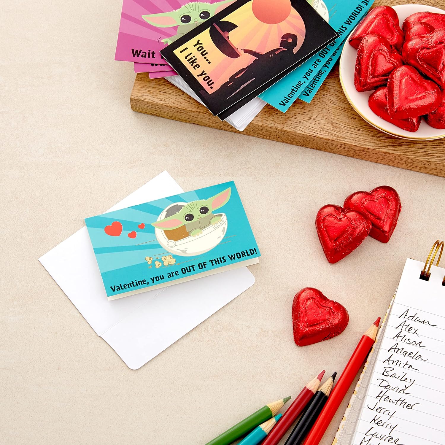 Hallmark Baby Yoda Mini Valentines Day Cards and Stickers for Kids School (18 Classroom Valentines with Envelopes), May the 4th