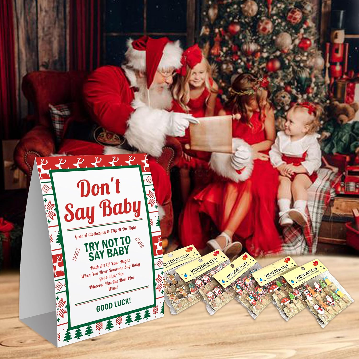 Don'T Say Baby Game,Christmas Baby Shower Game,50 Cute Christmas Featured Wooden Clothespins And One Sign, Christmas Baby Shower Decorations, Christmas Gender Reveal-Dsbb11