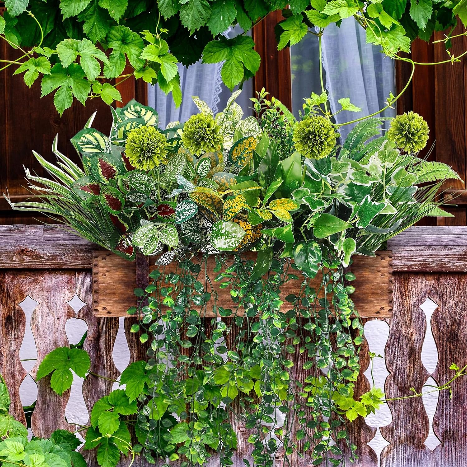18 Pcs Outdoor Artificial Plants Flowers Uv Resistant Fake Bushes Greenery Stems Faux Shrubs For Outdoor Window Box Patio Porch Yard Decor(Plant)