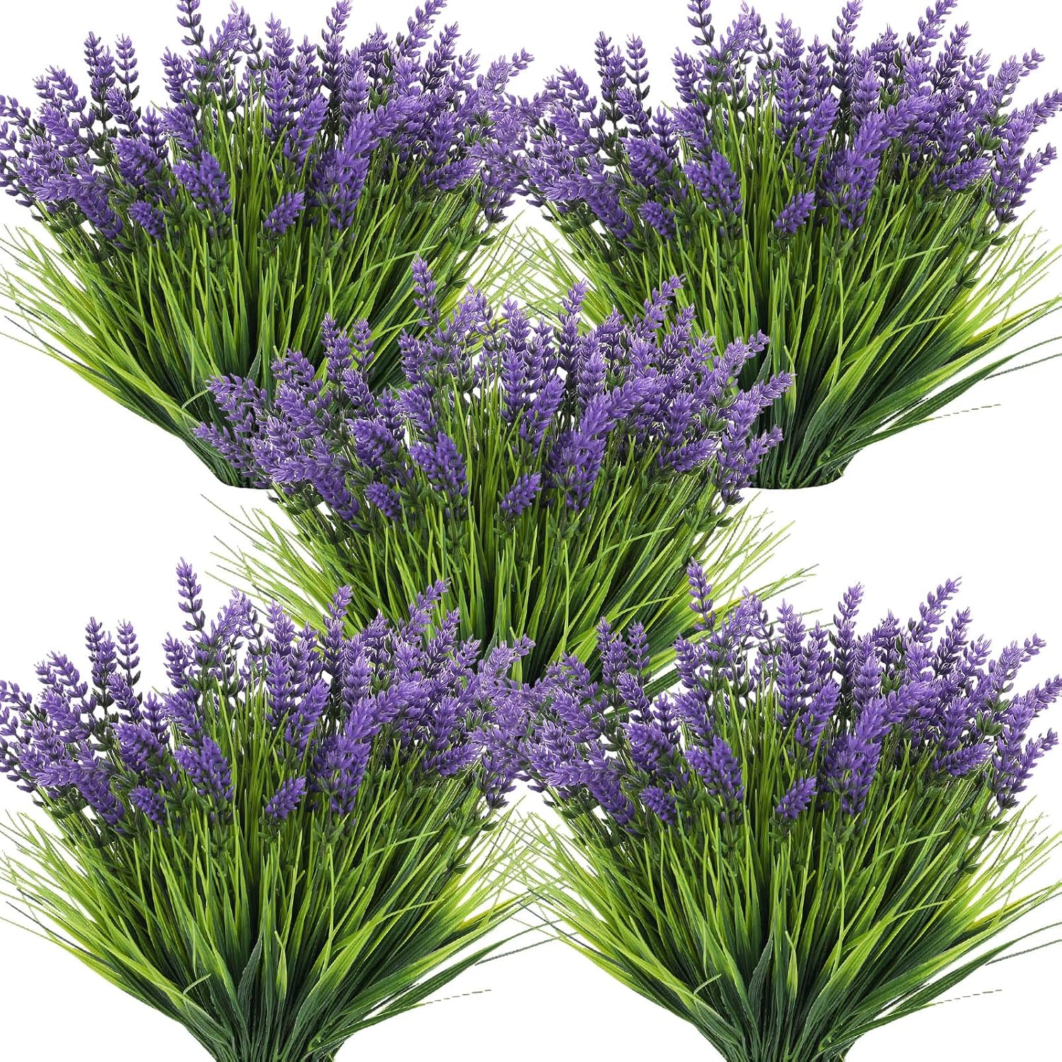 36 Bundles Artificial Plants Outdoor Fake Monkey Grass With Flowers Greenery Uv Resistant Faux Outdoor Plants Plastic Flowers For Garden Office Patio Pathway Outside Decor(Purple)