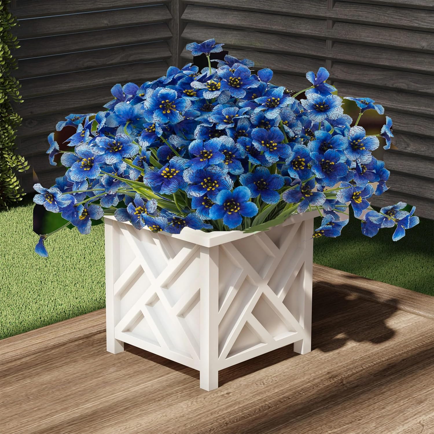 Artificial Outdoor Flowers 12 Bunches Of Uv Resistant Artificial Flowers, Used For Decoration (Blue2)