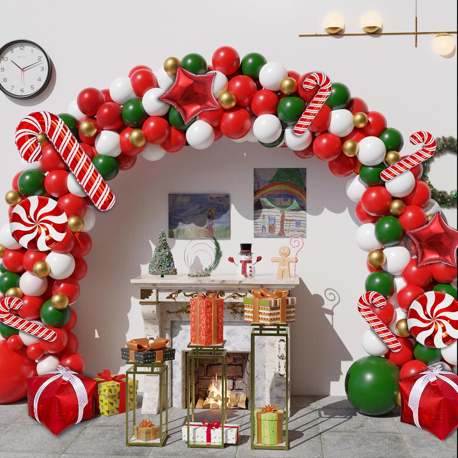 162Pcs Christmas Balloon Arch Kit, Red, White, Green, Gold Balloons, Star, Candy Cane, Gift Box, Diy Christmas Party Decorations For Families With Children