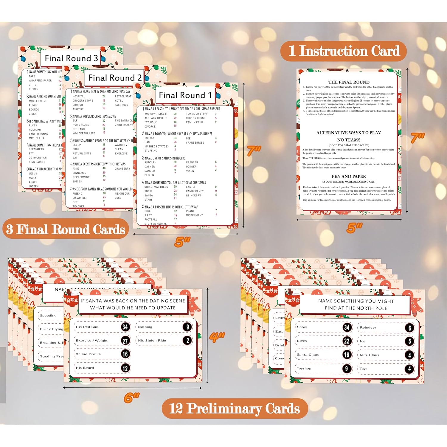 Christmas Friendly Feud Quiz, Christmas Party Games, Family Feud Game For Adults, Family Reunion Games, Ideas For Office, Class (12 Pcs Question Cards, 3 Pcs Final Round Cards), Zc02