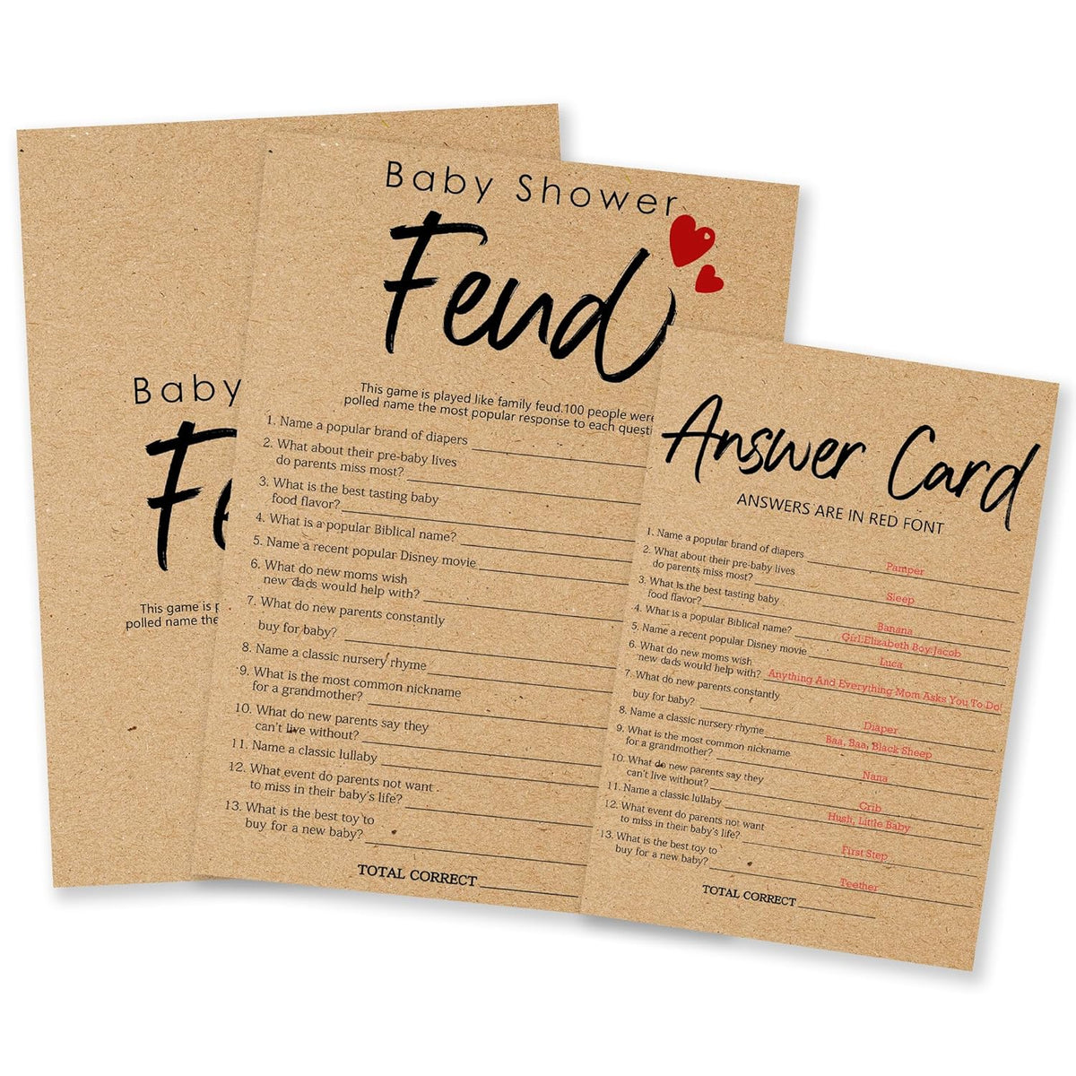 Family Feud Games For Baby Shower, 30 Kraft Paper Game Card With 2 Answer Cards For Baby Boy Girl, Baby Announcement Gender Reveal, Baby Shower Decoration And Supplies - B04