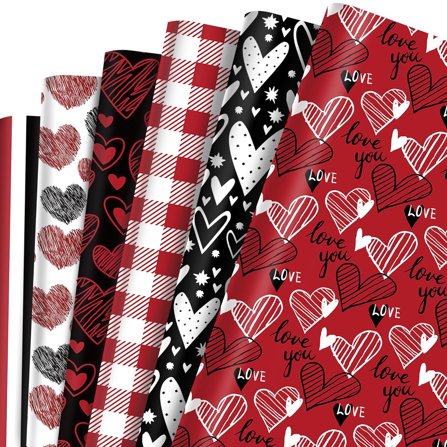 12 Sheets Valentine'S Day Wrapping Paper, Love Heart And Sweet Lips Gift Wrapping Paper For Men Women Husband Wife Girl Friends Boy Friends Couple Valentin’S Day Party Favors Gift Decor