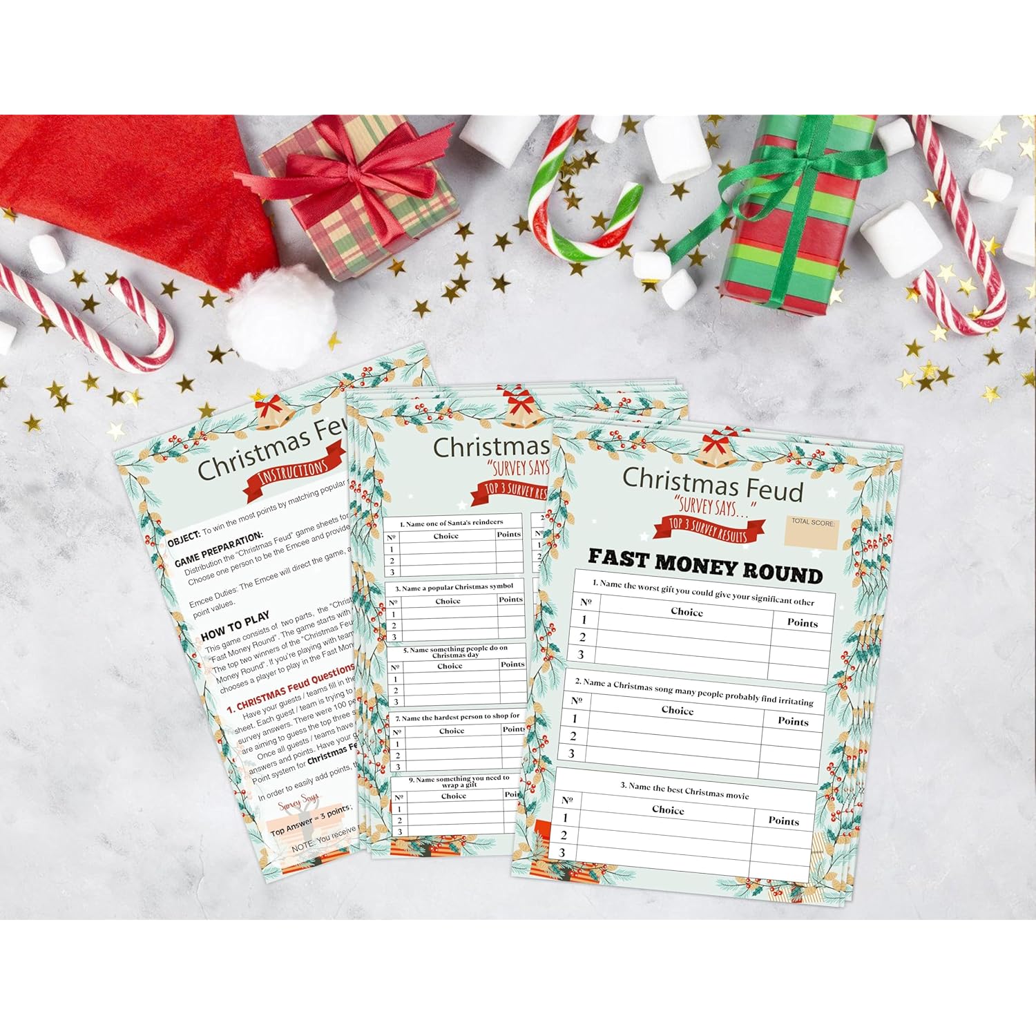 Christmas Family Feud Game, Christmas Games For Family Party And Adults, Friendly Feud Quiz Fun Trivia For Game Night, Office Class Groups, 30 Preliminary Cards & 3 Fast Money Round Cards, 01