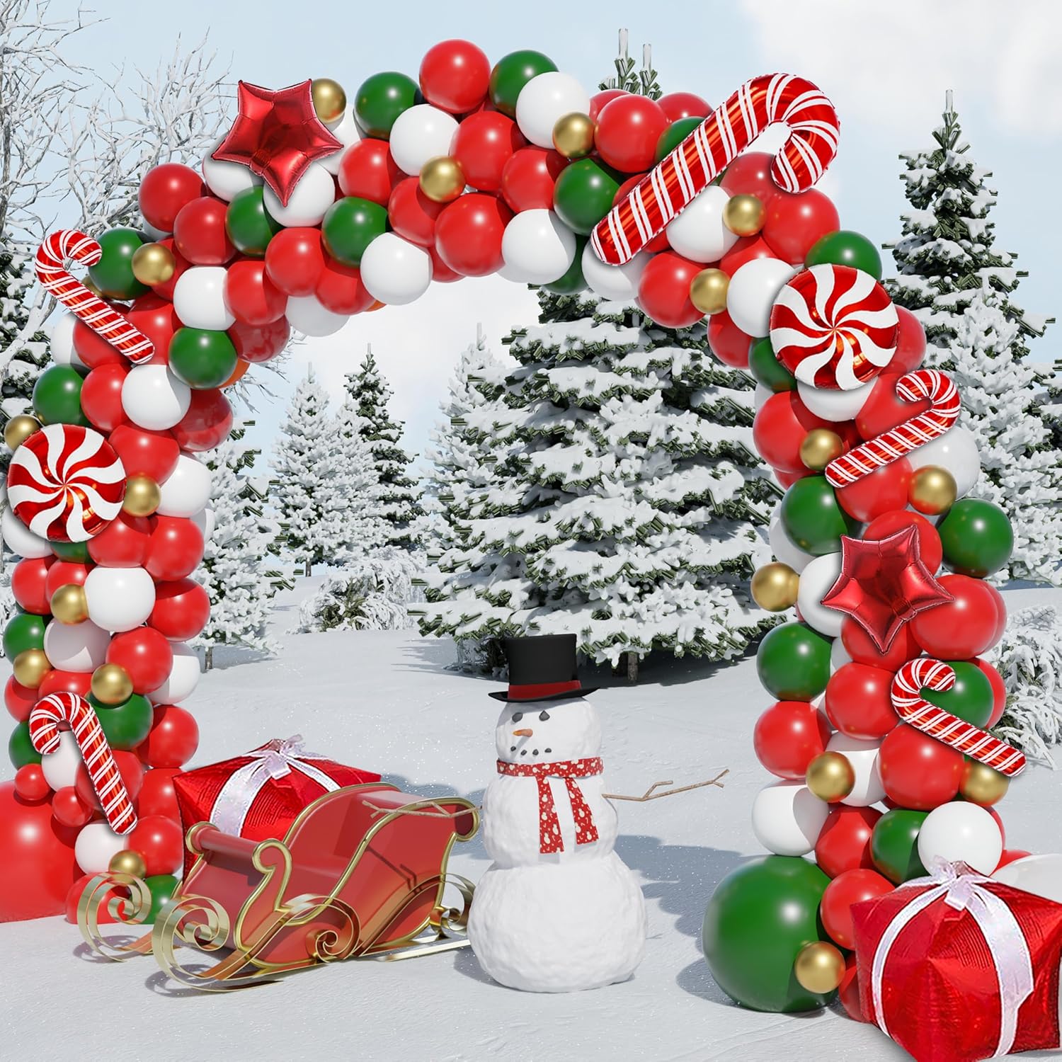 162Pcs Christmas Balloon Arch Kit, Red, White, Green, Gold Balloons, Star, Candy Cane, Gift Box, Diy Christmas Party Decorations For Families With Children