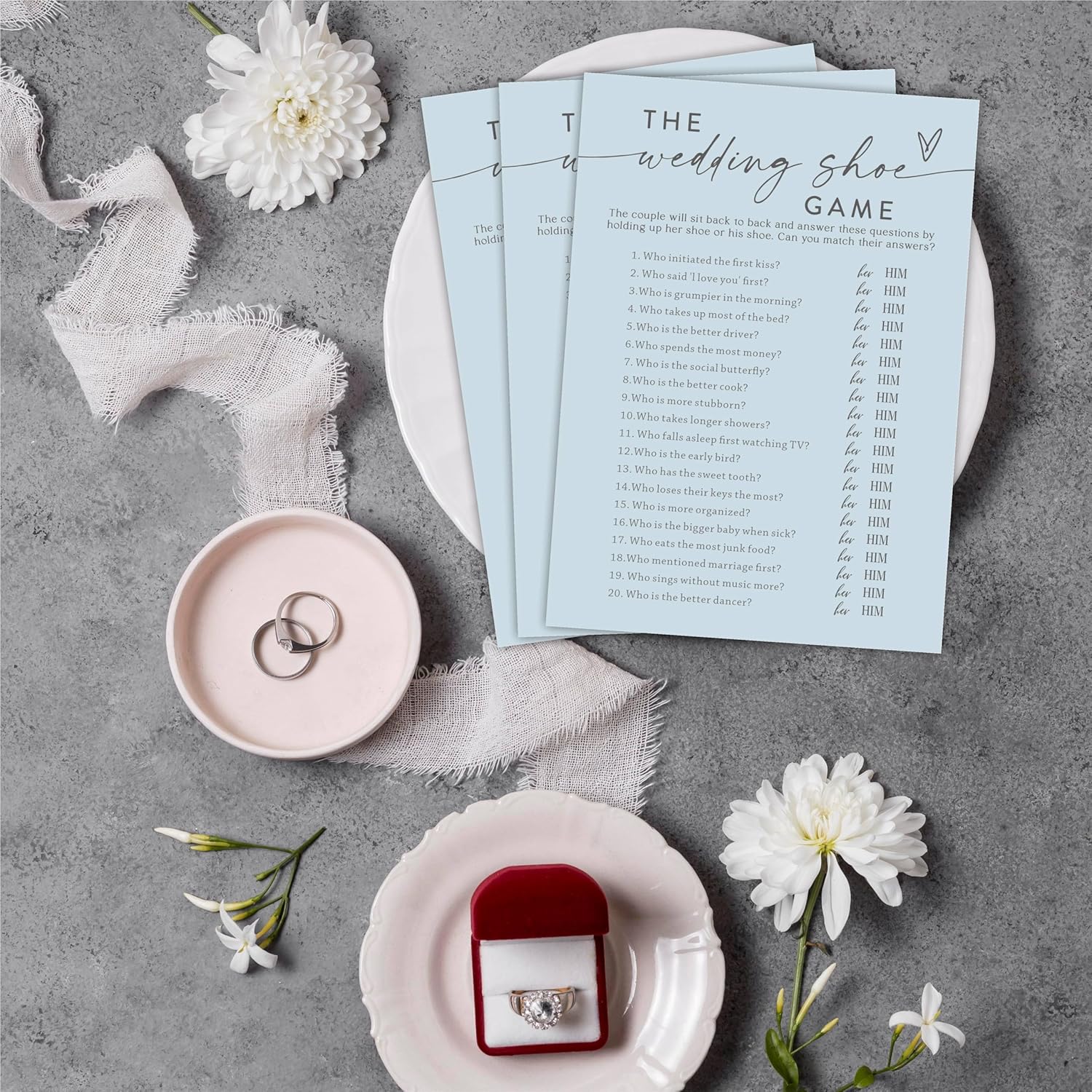 30 The Wedding Shoe Game Cards For Bridal Shower - Cream Blue Wedding Party Game Cards For Mr & Mrs Engagement Party, Bridal Shower Party Supplies & Accessories - B03