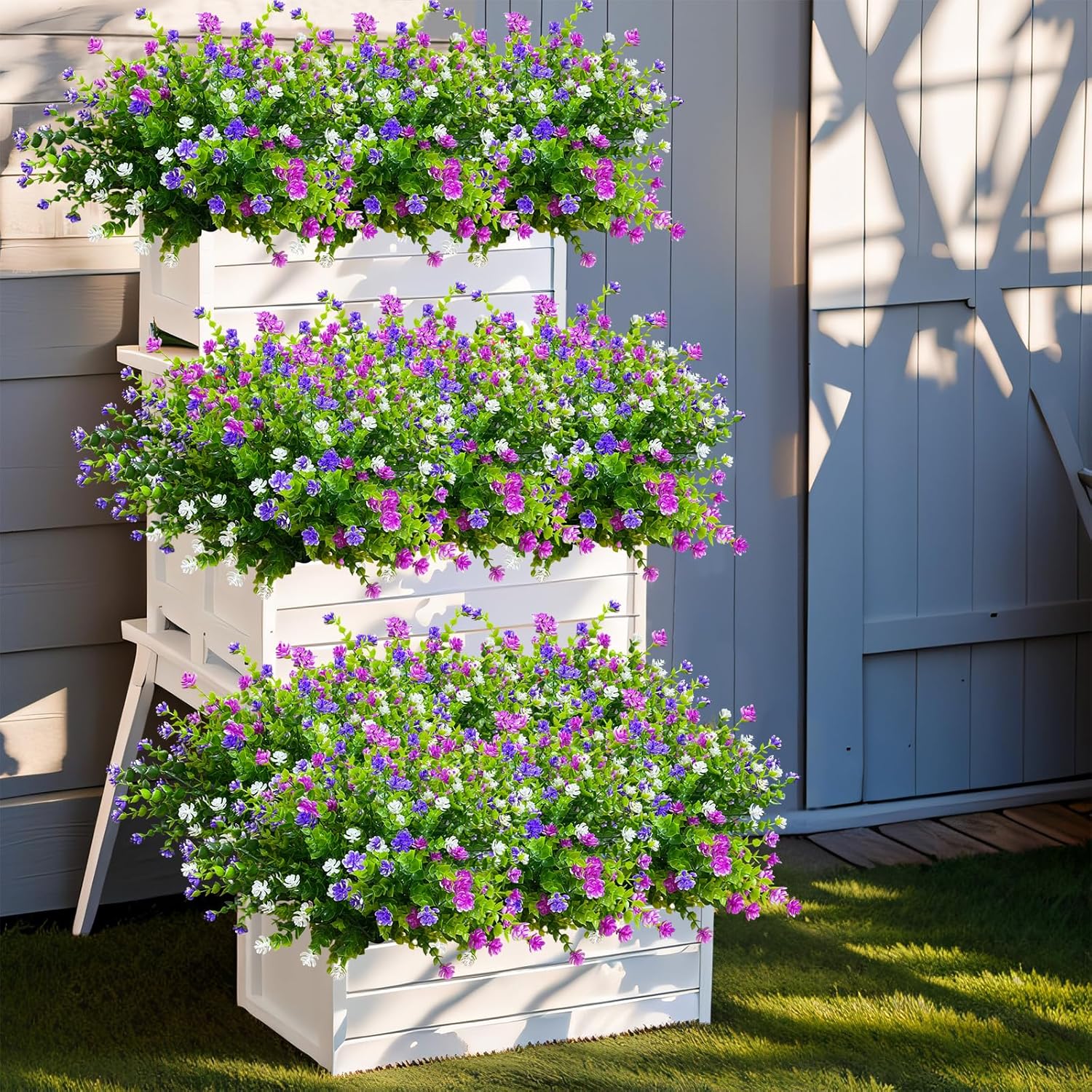 Artificial Flowers Outdoor Uv Resistant 8 Bundles Faux Flower And Plants Plastic Fake Greenery Shrubs For Outside Planter Porch Window Boxes Garden Decoration
