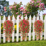 4 Pack Artificial Hanging Flowers Plants For Outdoors 30 Inch Spring Fake Orchid Flower Uv Resistant Faux Outdoor Hanging Plant For Window Planter Patio Yard Garden Decor (Red)