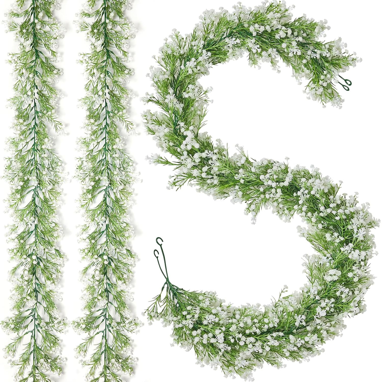 2Pcs 5.9 Ft Babys Breath Garland, 162 Branches White Artificial Baby Breath Flower Vines, Faux Garland Gypsophila Hanging Flower Vines For Wedding Arch Party Table Home Wall Decor