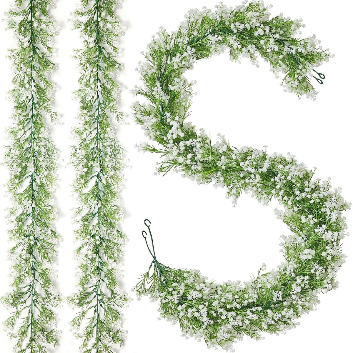 2Pcs 5.9 Ft Babys Breath Garland, 162 Branches White Artificial Baby Breath Flower Vines, Faux Garland Gypsophila Hanging Flower Vines For Wedding Arch Party Table Home Wall Decor