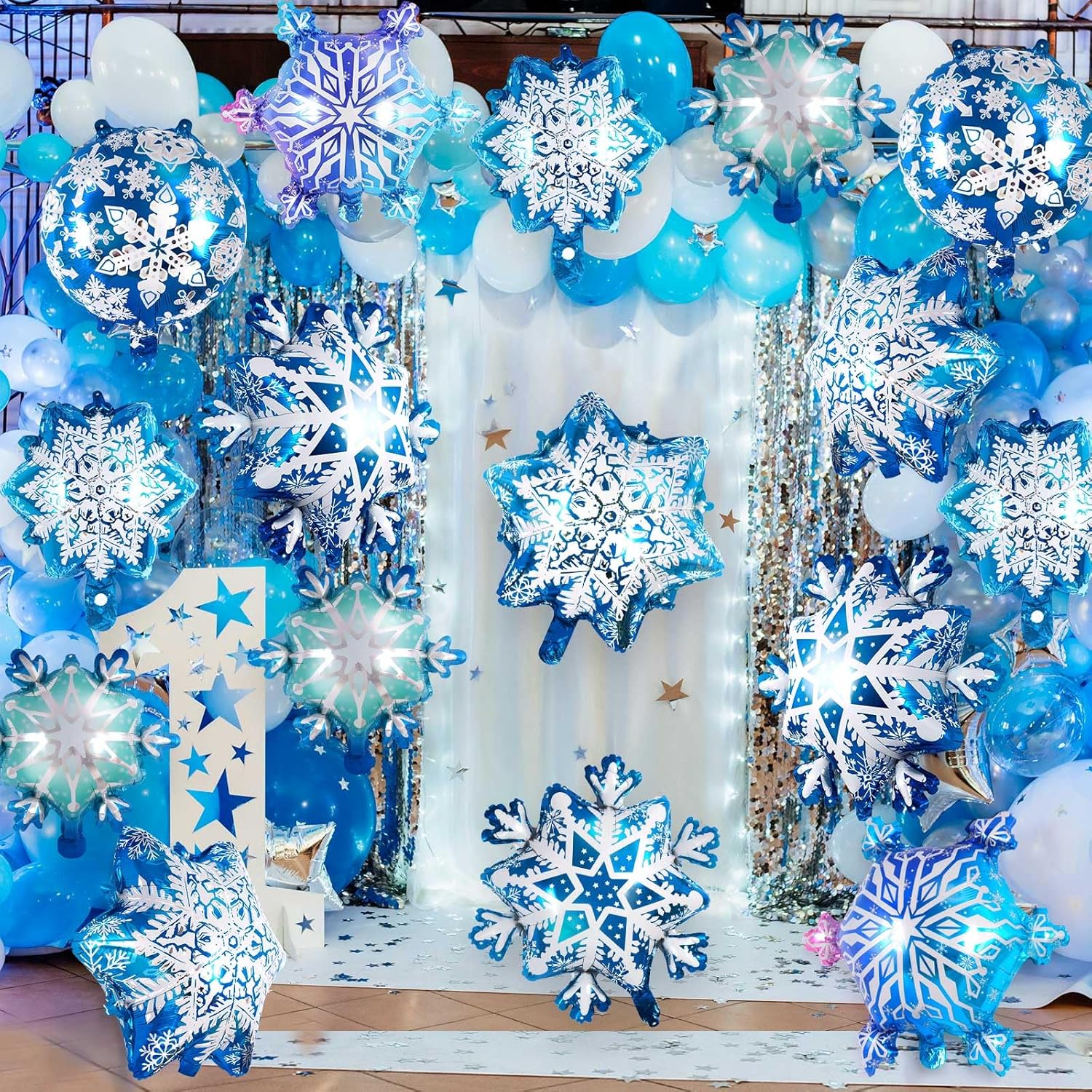 Snowflake Balloons, 24 Pcs Snowflake Shaped Foil Balloon, Large Frozen Snowflake Mylar Balloons For Birthday Christmas New Year Winter Wonderland Themed Party Decoration Supplies