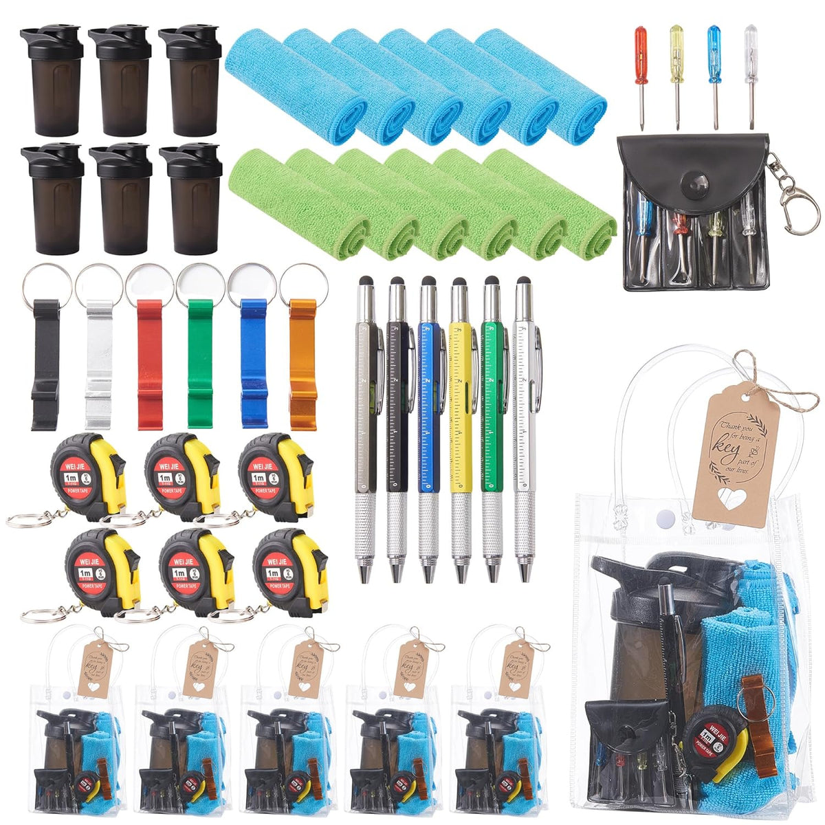 6 Sets Adults Sprinkle Gifts 54 Pcs With Multi-Tool Kit For Men Includes Bottle Opener, Pen, Precise Tape Measure With Cleaning Cloth, Ideal For Adult Party Game Prizes (Mixed Colors)