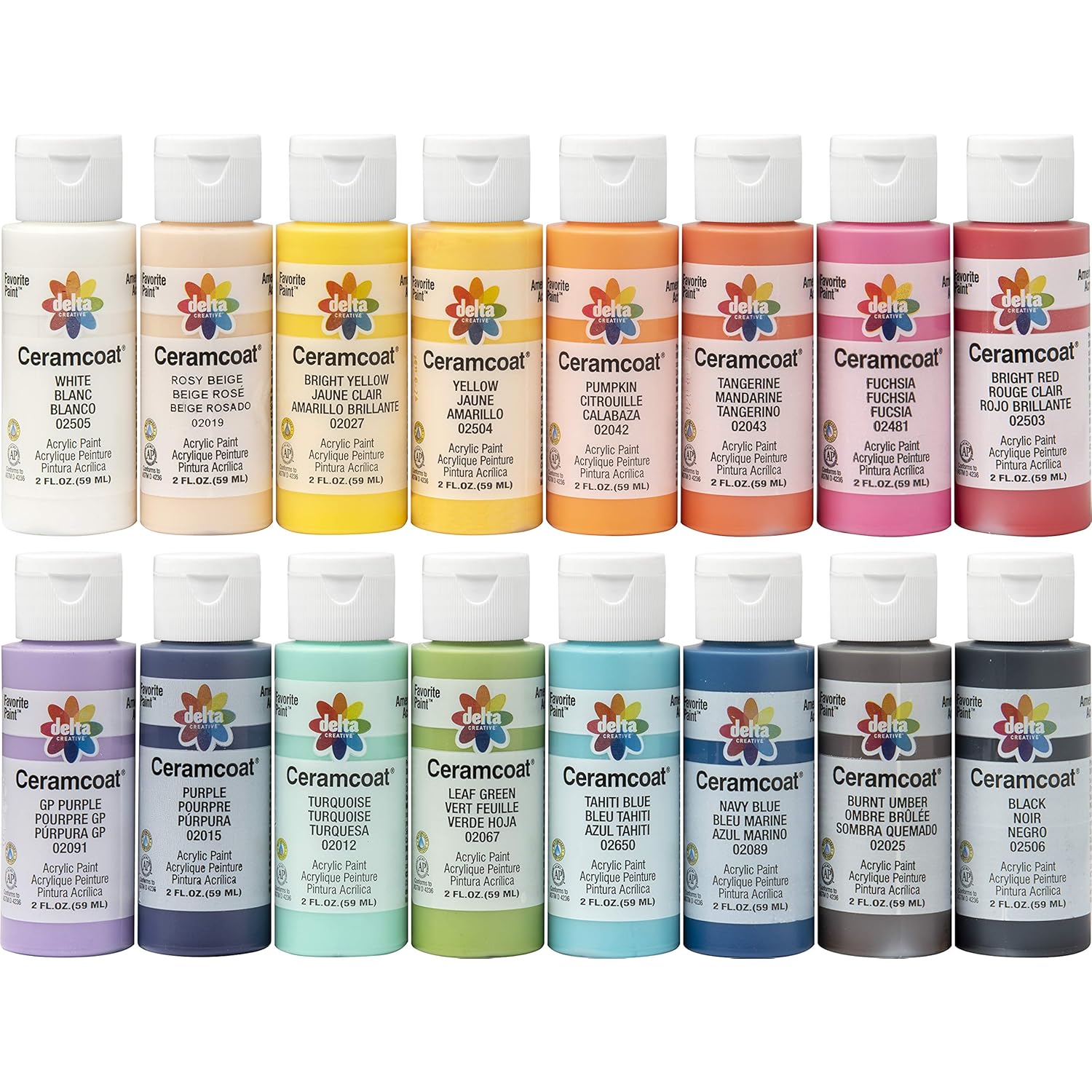 Delta Creative PROMOADA3 16 Color Ceramcoat Acrylic Paint Set, Colors may vary, 2 Fl Oz (Pack of 16)