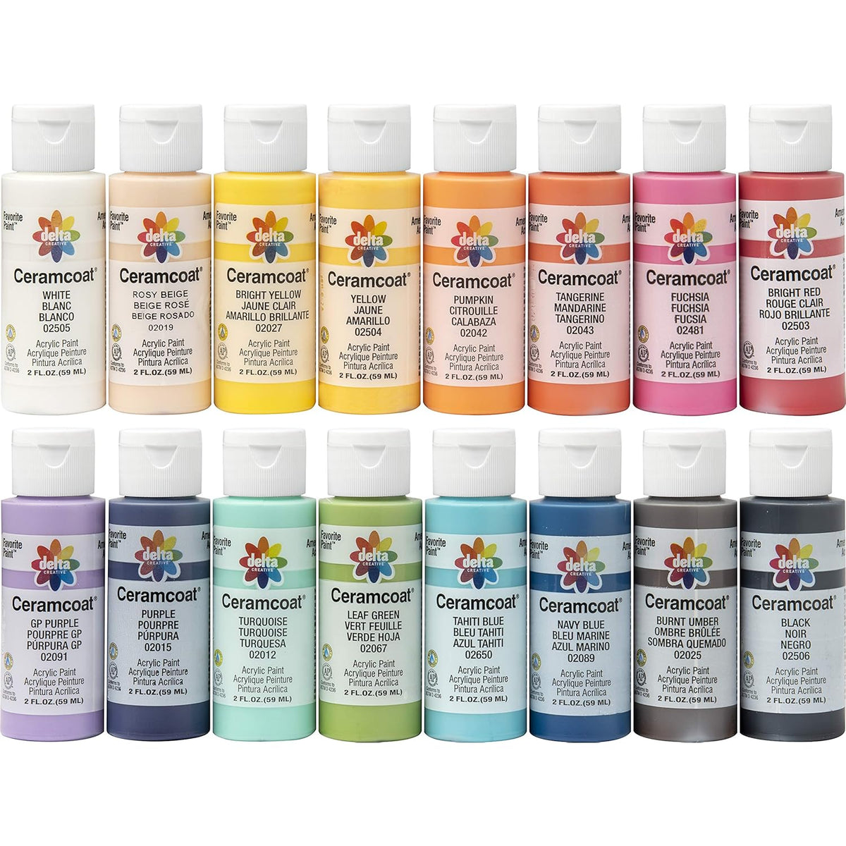 Delta Creative PROMOADA3 16 Color Ceramcoat Acrylic Paint Set, Colors may vary, 2 Fl Oz (Pack of 16)